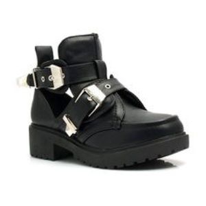 Cut-Out Black Ankle Boots - Size 9