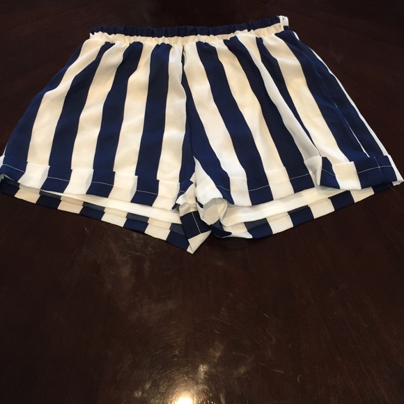 Blue and White Cuffed Flowy Shorts