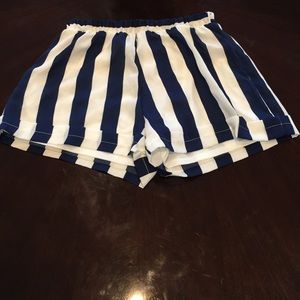 Blue and White Cuffed Flowy Shorts