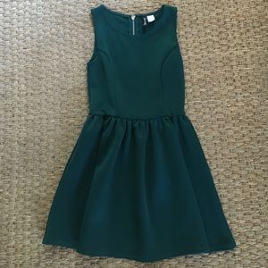 Green neoprene fit-to-flare mini dress
