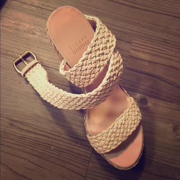 stuart weitzman alex crochet wedge sandal size 6.5