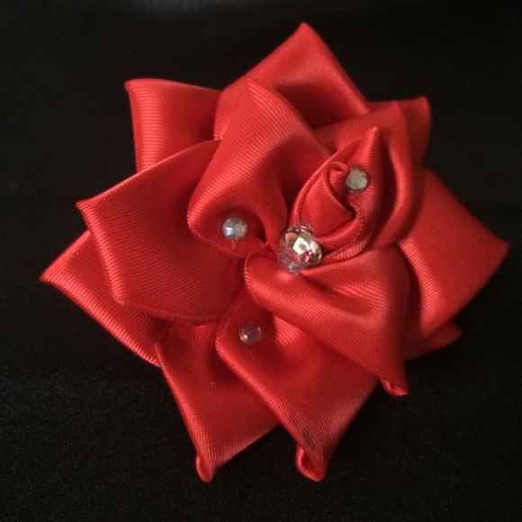 Red rose with jewel accents hair clip