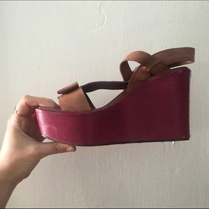 Kork-Ease tan and fuchsia wedges