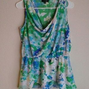 Peplum mint blue white floral top size medium.