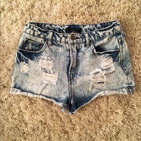 High Waisted Acid Wash Denim Shorts