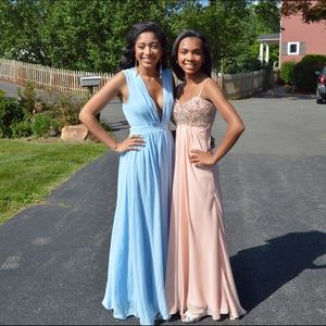 Light Blue Deep V Maxi Dress (Prom)