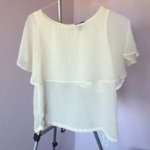 White H&M sheer blouse w/flutter sleeves