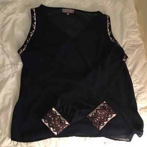 Navy Cut Out Shoulder Blouse