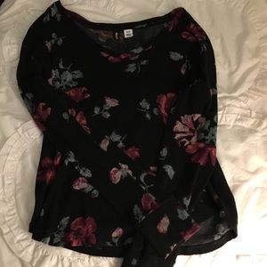 Black Floral Long Sleeved Tee