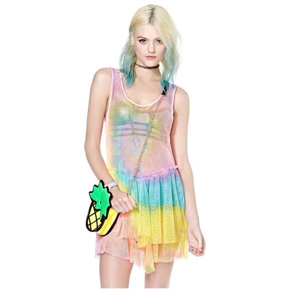 Unif rainbow tyedye net dress size S