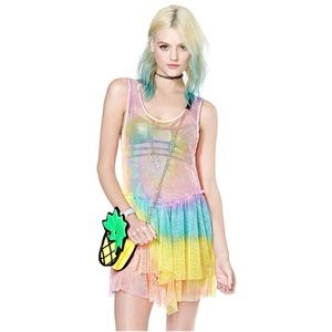 Unif rainbow tyedye net dress size S