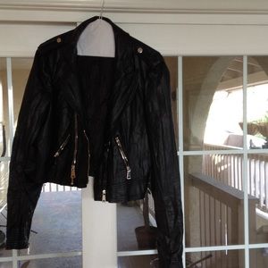 Black leather zipper Bebe jacket