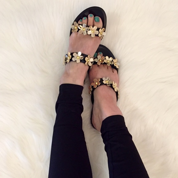 Gold Floral Studded Vamp Jelly Sandals (LAST 8!) - Picture 2 of 4