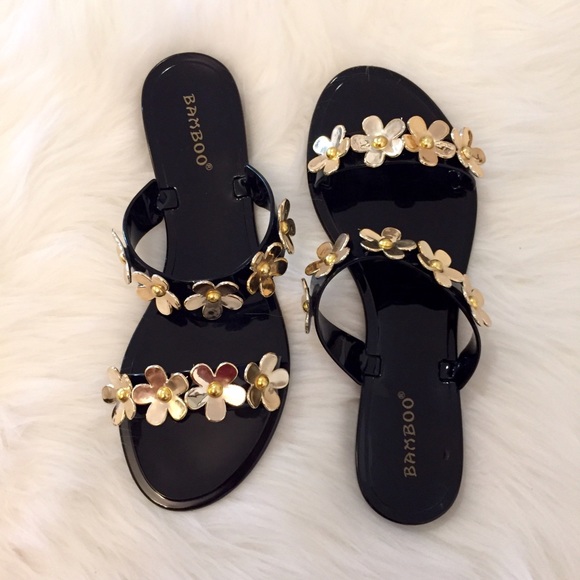 Gold Floral Studded Vamp Jelly Sandals (LAST 8!) - Picture 3 of 4