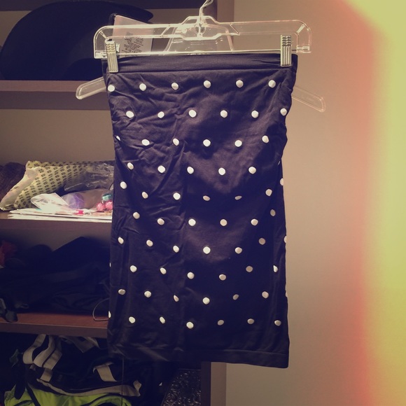 Black tube top with built in bra and white dots