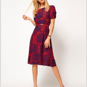 ASOS red animal printed midi dress