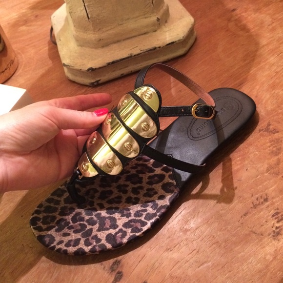 Corso Como Shoes - Corso Como black/gold leopard gladiator sandal