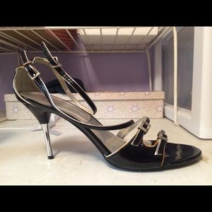 Sexy black and silver ankle strap shoes