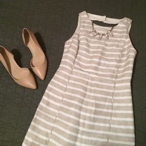 Banana republic tan and white striped linen dress