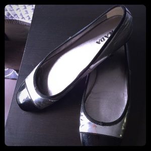 Flash SALE!PRADA Cap Toe Silver Black Ballet Flats