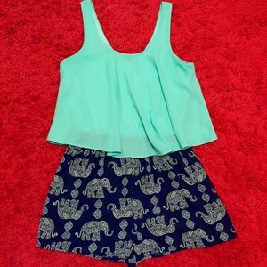 Teal and Navy Elephant Romper
