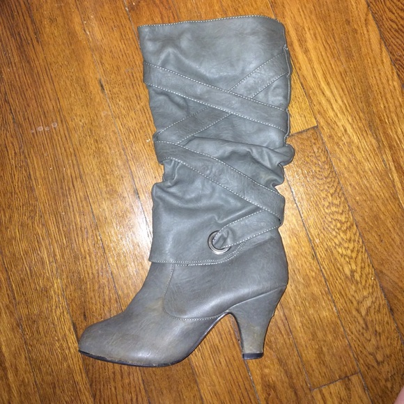 Gray heeled boots