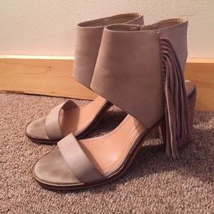Fringe open toe heels