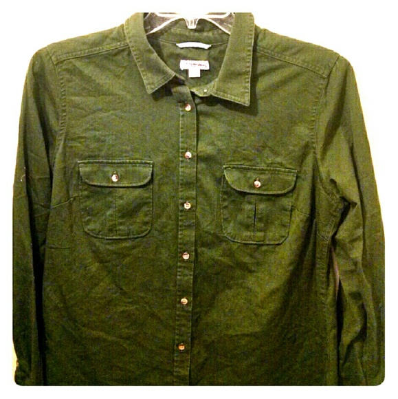 Merona army green button down