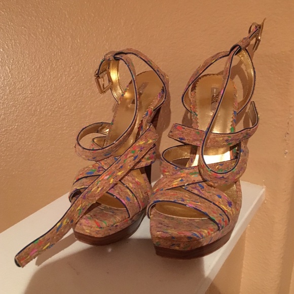 Report signature cork ankle strap heels 8.5