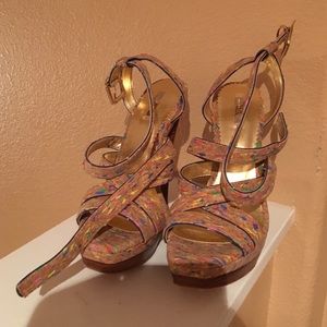 Report signature cork ankle strap heels 8.5