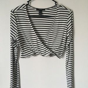 Striped long sleeve crop top