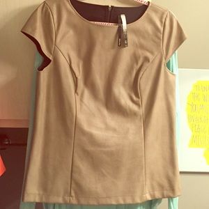 Cap sleeved, leather like darted top