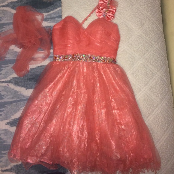 Coral dance dress formal gown one shoulder sherri