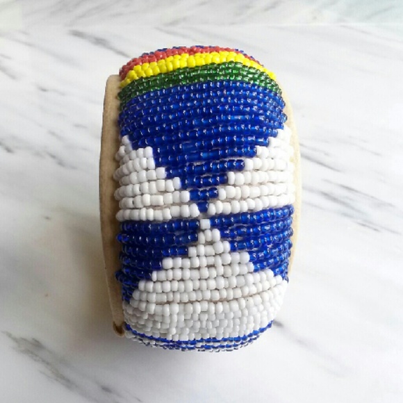 SOLD African Beaded Leather Bracelet Vtg Bangle - Picture 4 of 4