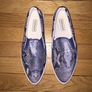 Top shop Blue Snakeskin Slip Ons