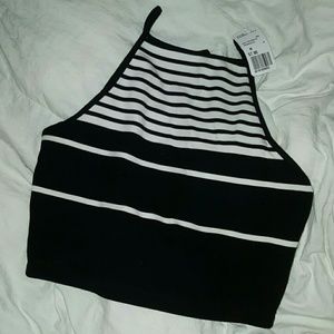 BNWT black and white striped crop top