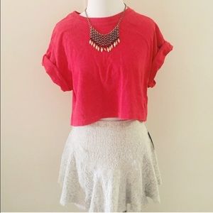 Red roll up sleeve crop top