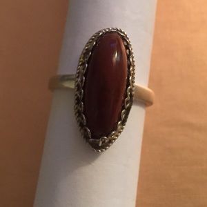 Silver 925 stamped ring with coral stone