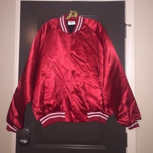 Red varsity bomber