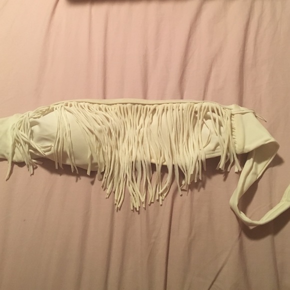 White fringe bandeau bathing suit top