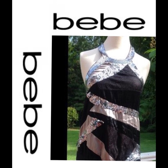 Bebe silk halter top w/ sequin size L 💯authentic - Picture 1 of 3