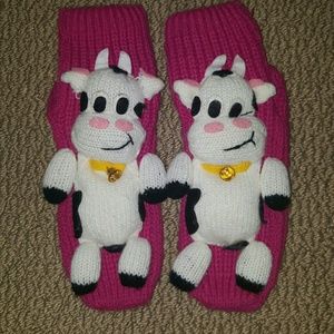 Pink knit cow socks