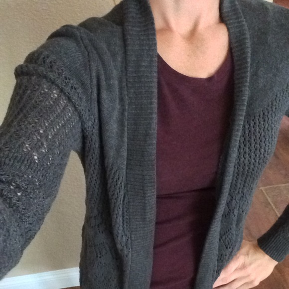 Charcoal Grey Crocheted Open Long Cardigan