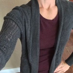 Charcoal Grey Crocheted Open Long Cardigan