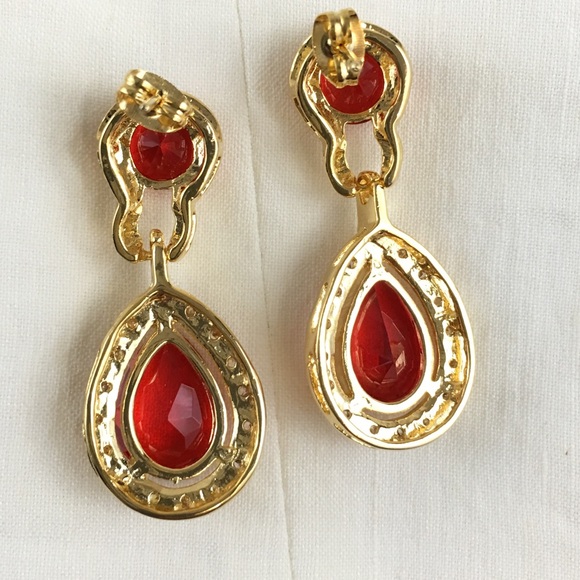 Ruby Red Crystal Pageant Prom Earrings - Picture 2 of 2