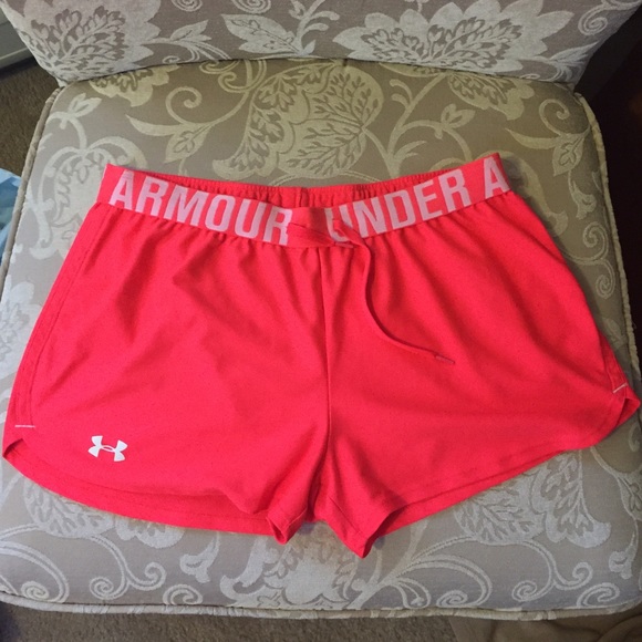 Neon pink loose under armour shorts