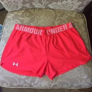 Neon pink loose under armour shorts