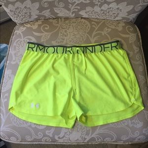 Neon green/yellow loose under armour shorts