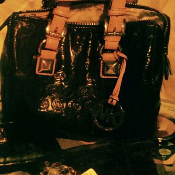 💯%AUTH. MK PATENT BLACK 👜 SILVER LEATHER GRAYSON