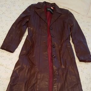Burgundy trench leather coat